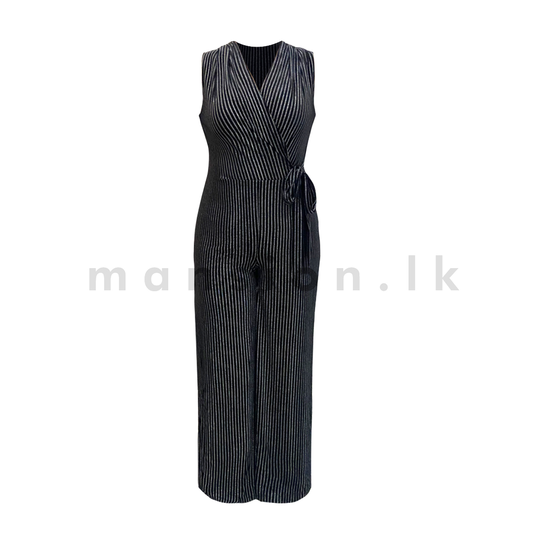 Silver Striped Black Jumpsuit LD 8476 Silver Striped Black Jumpsuit - Image 1