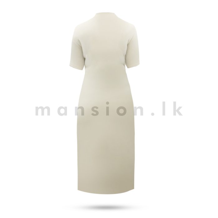 High Neck Bodycon Plain Dress - Ivory - Image 2