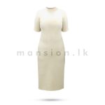 High Neck Bodycon Plain Dress - Ivory