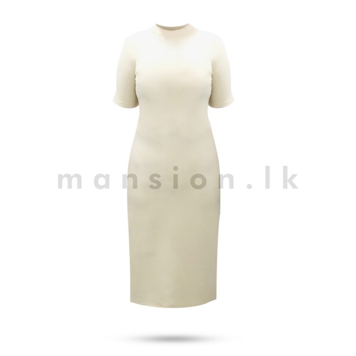 High Neck Bodycon Plain Dress - Ivory - Image 1