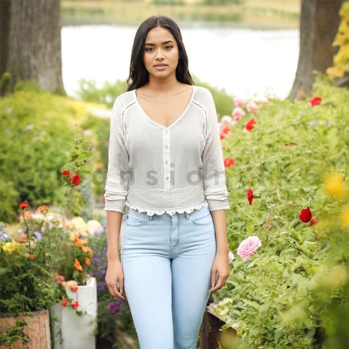 Long Sleeves White Crop Top - Image 1