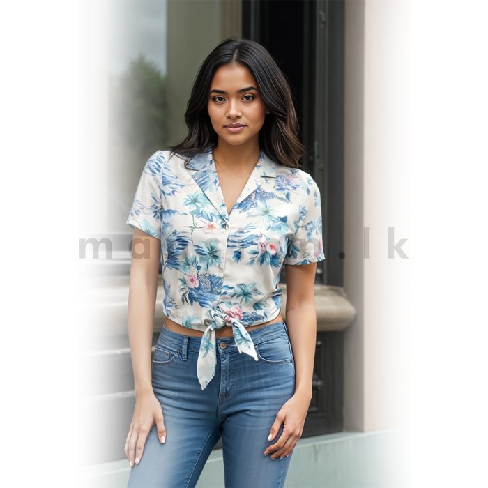 Front Knot Coconut Crop Shirt - Image 1