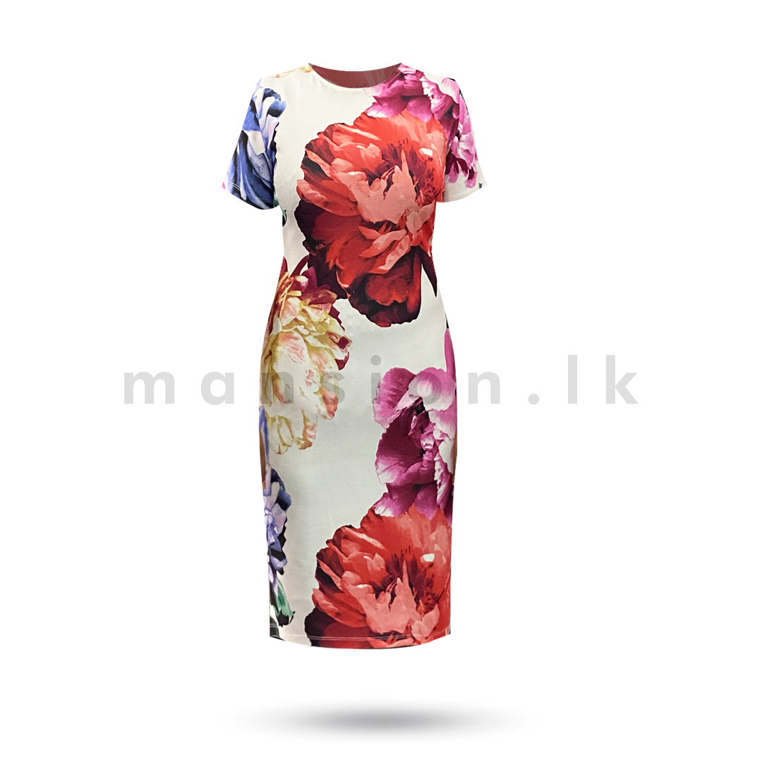 LD 8908 Short Sleeves Bodycon Dress - Mix Short Sleeves Bodycon Dress - Mix - Image 1