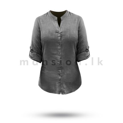 Long Sleeve Linen Top - Grey