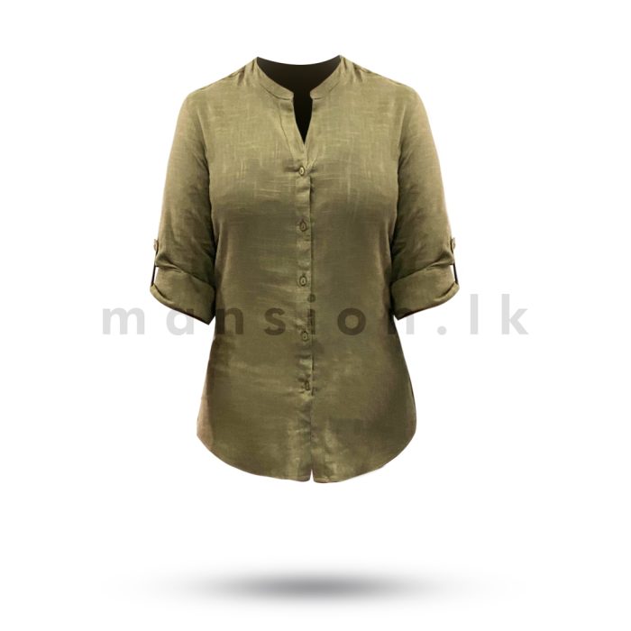 Long Sleeve Linen Top - Khaki - Image 1