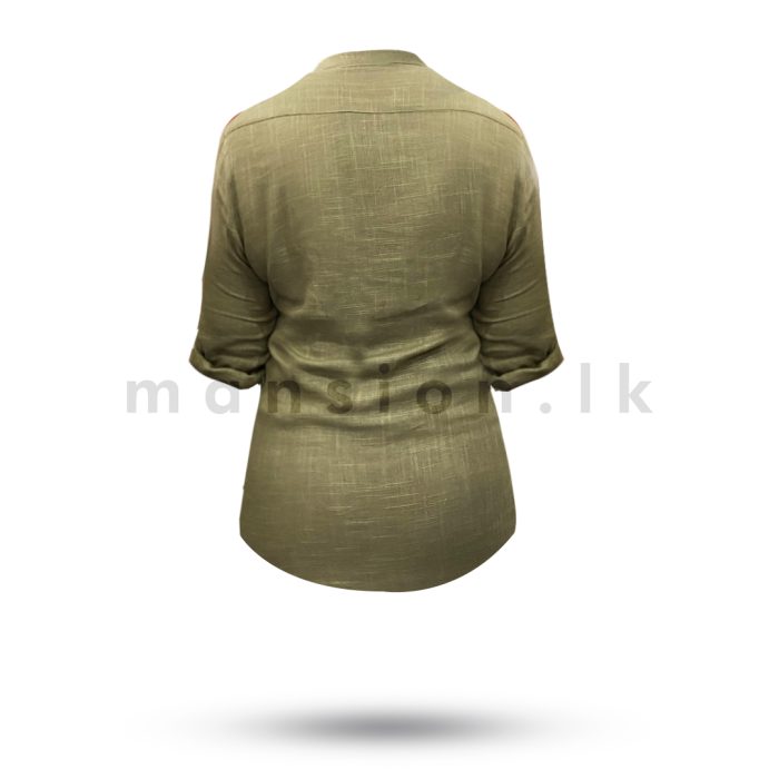 Long Sleeve Linen Top - Khaki - Image 2
