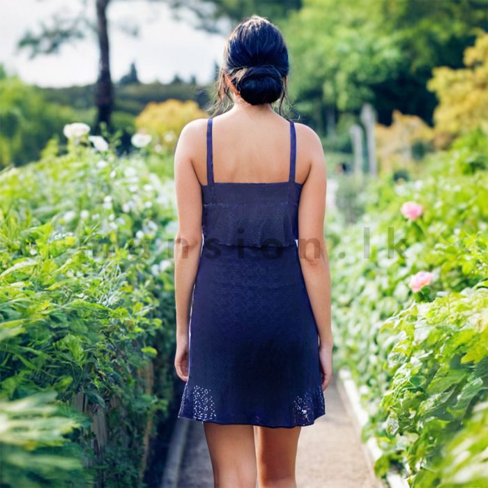 Front Frill Lace Dress - Navy - Image 3