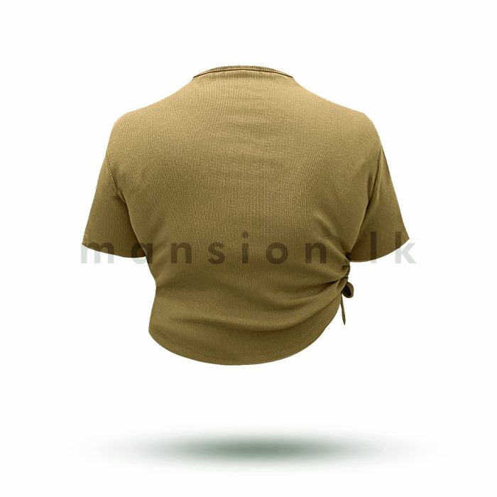 Side Ruched Crop Top - Olive Green - Image 3