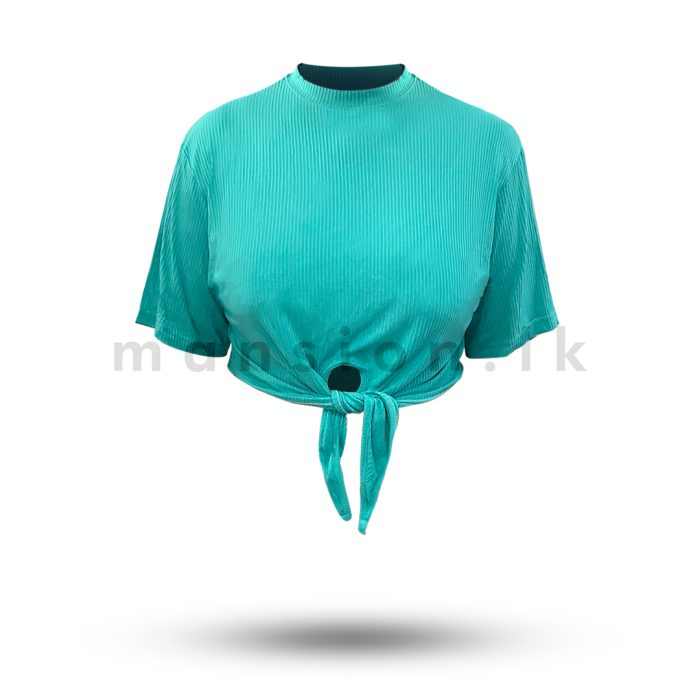 Front Knot Crop Tshirt - Turquoise - Image 1