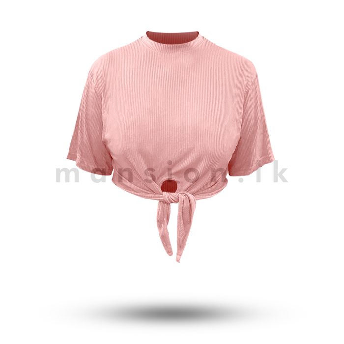 Front Knot Crop Tshirt - Pink - Image 1