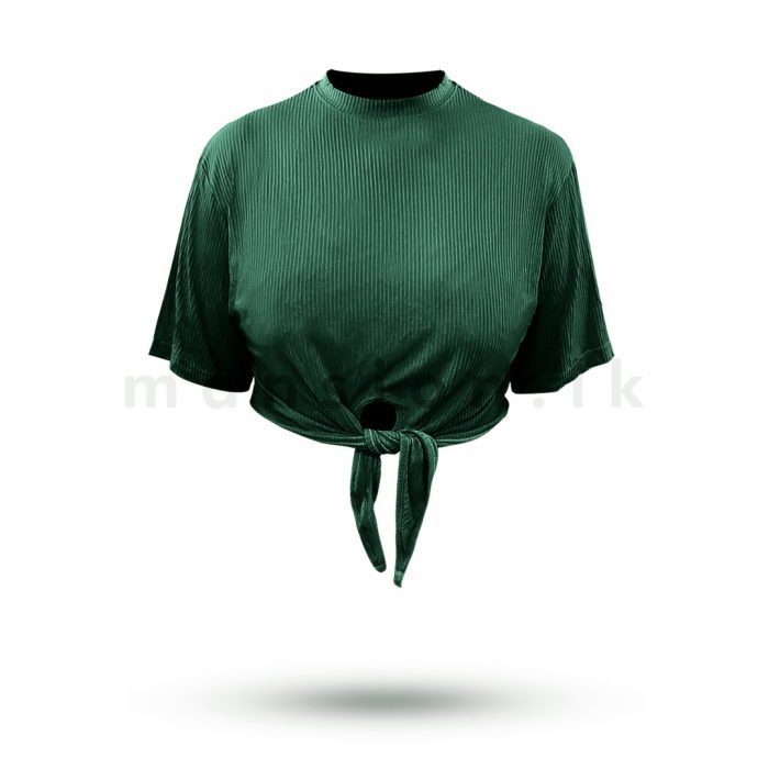 Front Knot Crop Tshirt - Green - Image 1