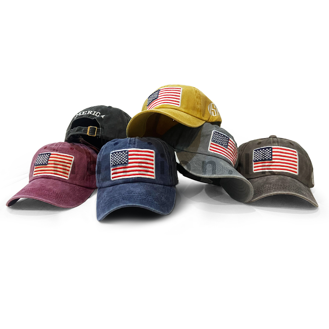 Emb USA Flag Washed Cap GC 9022 all in one Emb USA Flag Washed Cap - Image 1