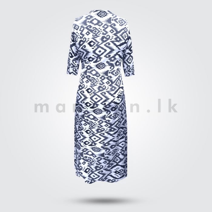 Half Sleeves Printed Linen Dress - Blue - Image 4