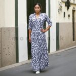Half Sleeves Printed Linen Dress - Blue