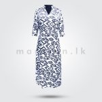 Half Sleeves Printed Linen Dress - Blue - Image 2