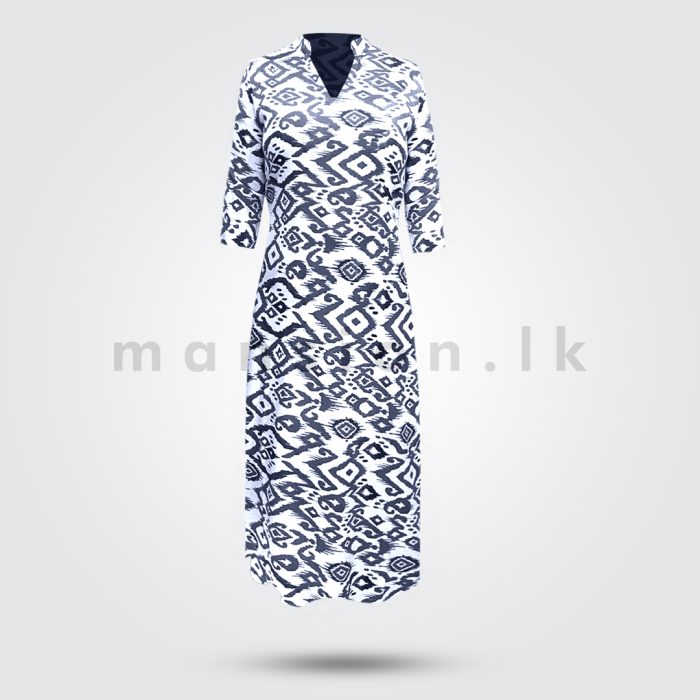 Half Sleeves Printed Linen Dress - Blue - Image 2