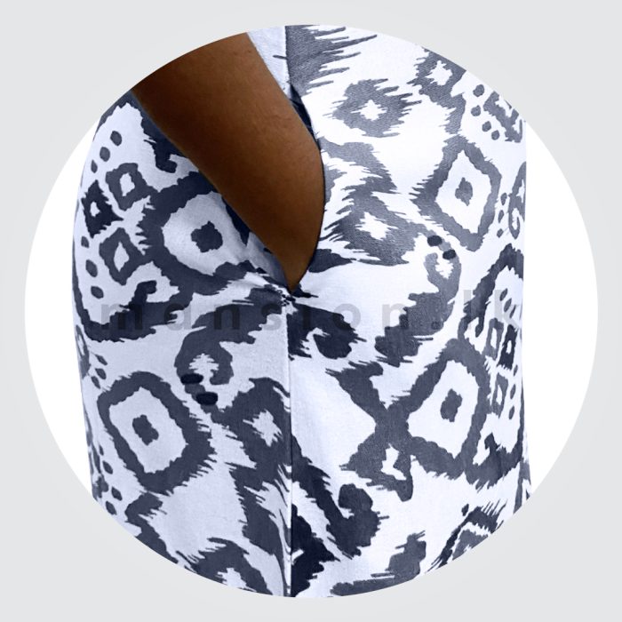 Half Sleeves Printed Linen Dress - Blue - Image 5