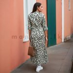 Half Sleeves Printed Linen Dress - Green - Image 3