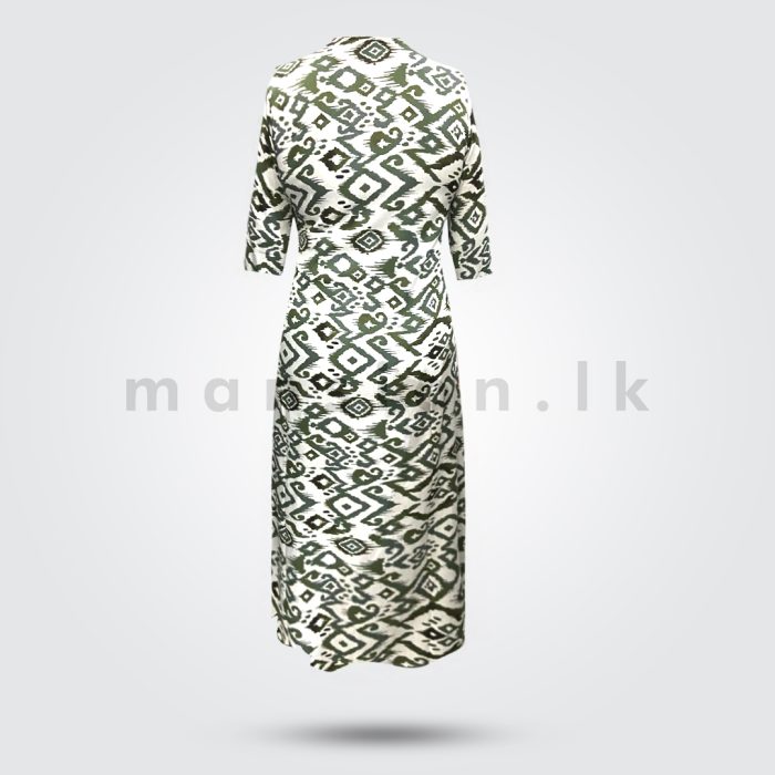 Half Sleeves Printed Linen Dress - Green - Image 5