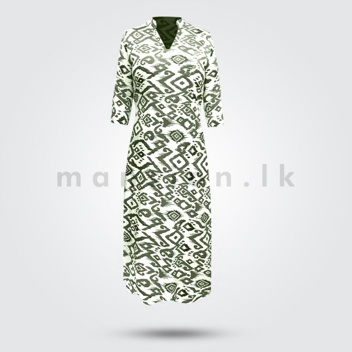Half Sleeves Printed Linen Dress - Green - Image 2