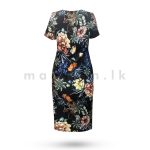 Short Sleeves Bodycon Dress - Black Floral - Image 2