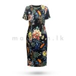 Short Sleeves Bodycon Dress - Black Floral