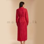 Button Open Long Dress with Belt - Red - Image 4