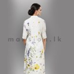 Half Sleeves Printed Linen Dress - White Floral - Image 2