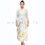 Half Sleeves Printed Linen Dress - White Floral