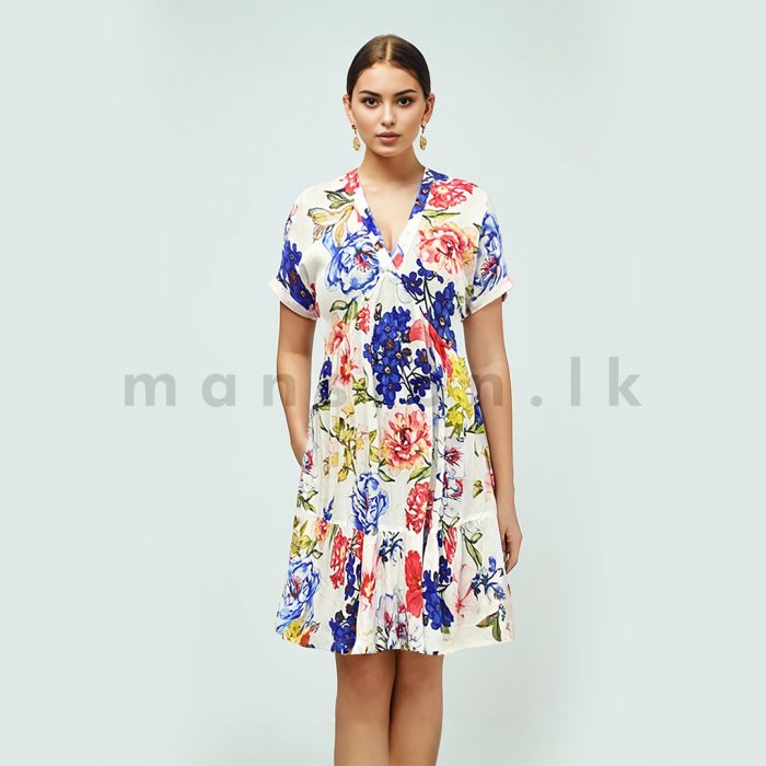Bohemian Style Printed Dress - Royal Blue - Image 1
