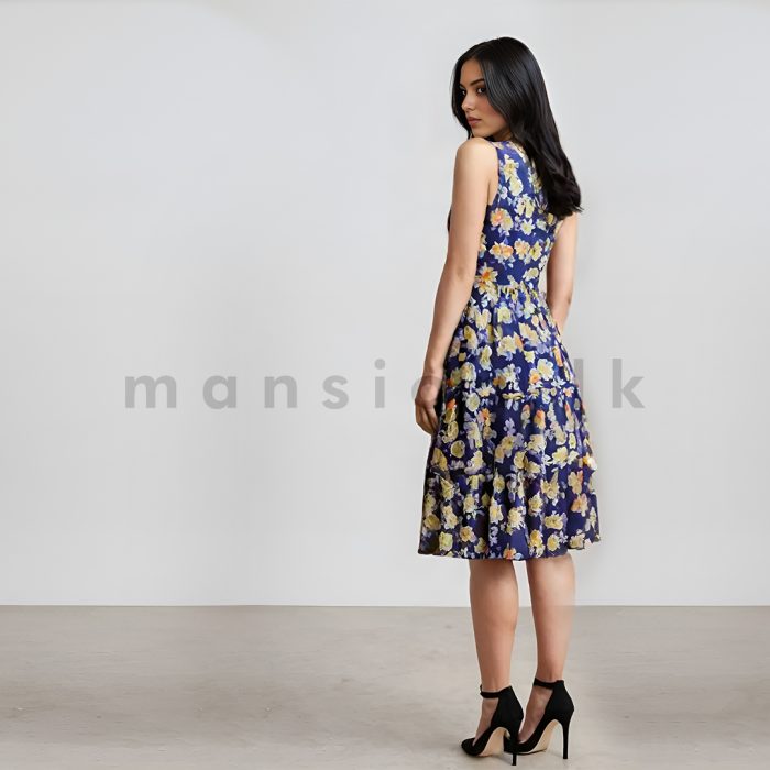 Sleeveless Short Tiered Dress - Blue Floral - Image 2