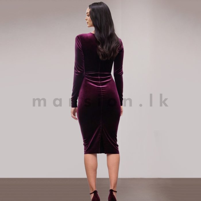 Side Rouched Bodycon Velvet Dress - Purple - Image 2