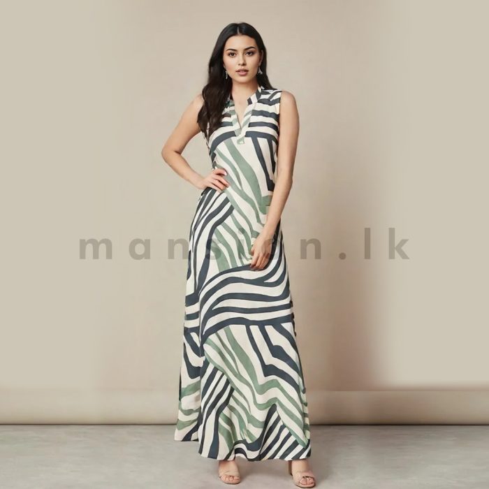 Linen Sleeveless Long Dress - Mint - Image 1