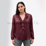 Ruffle Neckline Maroon Top