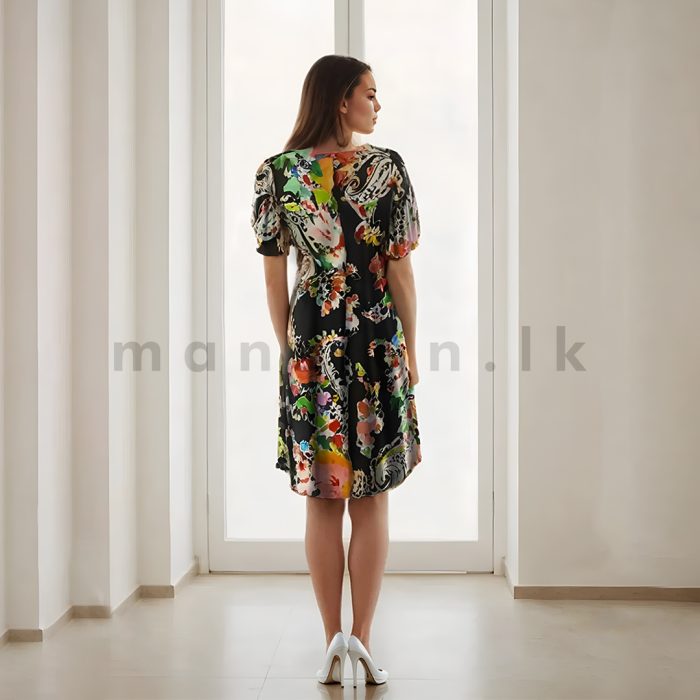 Multicolor Printed Short Flared Dress - Image 2
