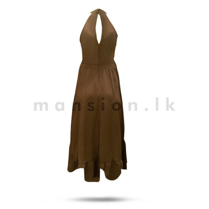 Halter Neck Long Dress - Brown - Image 3