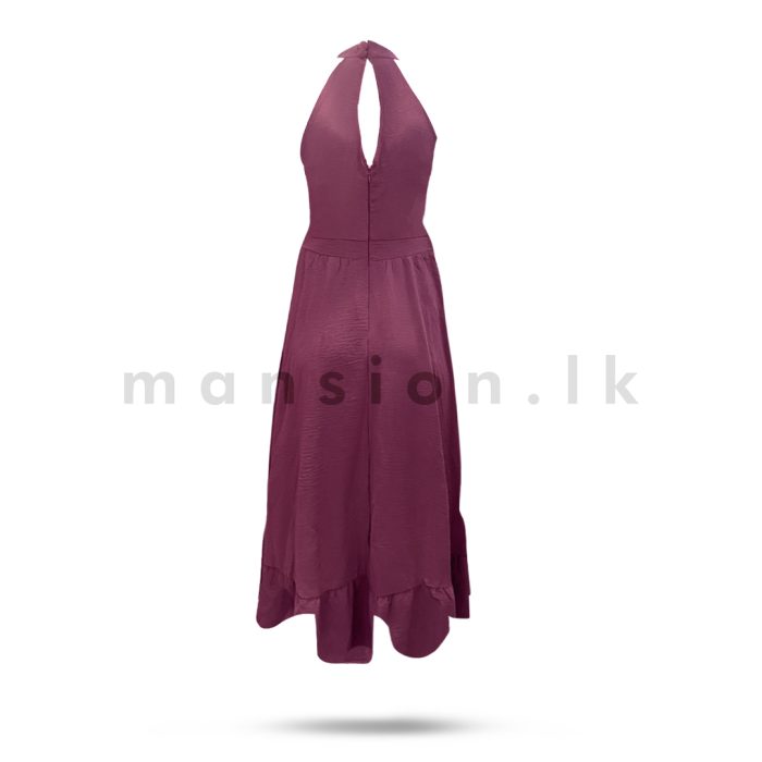Halter Neck Long Dress - Plum - Image 3