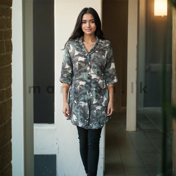 Ladies Ptd Shirt Blouse - Green - Image 1