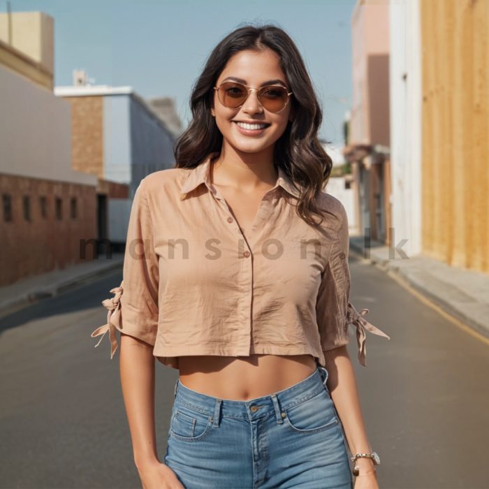 Sleeve Knots Croptop - Brown - Image 1