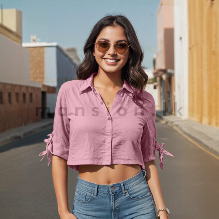 Sleeve Knots Croptop - Pink - Image 1