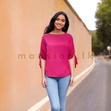 Knot Detail Linen Top - Pink