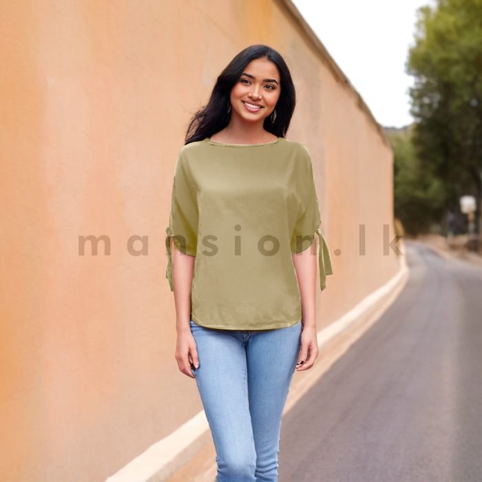 Knot Detail Linen Top - Brown - Image 1