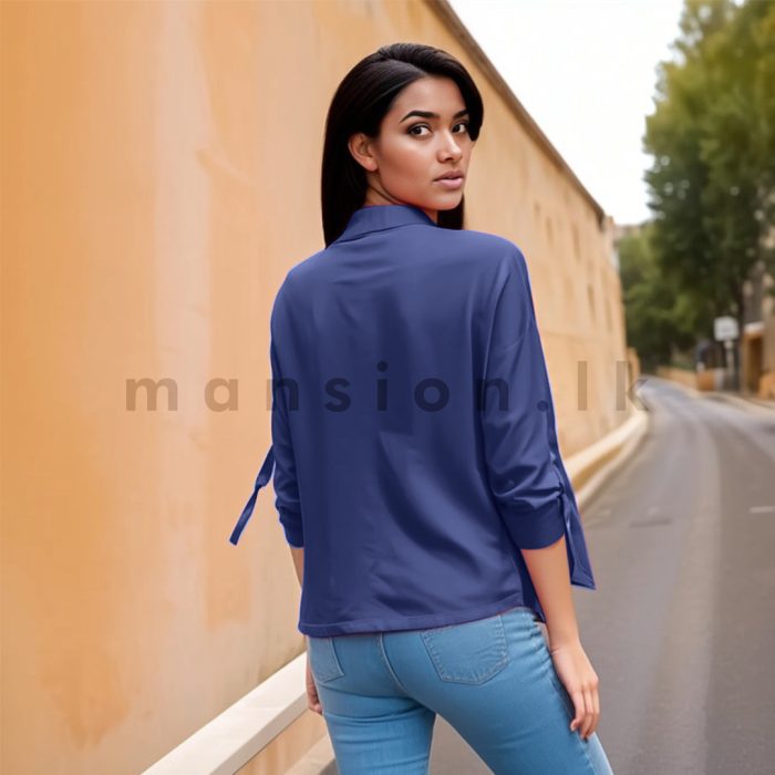 Knot Detail Linen Top - Navy - Image 2