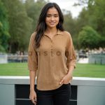 Back open Detail Shirt Blouse - Brown