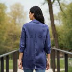 Back open Detail Shirt Blouse - Navy - Image 2