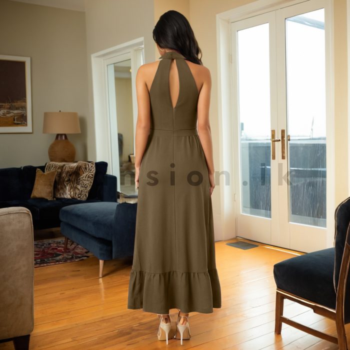 Halter Neck Long Dress - Brown - Image 2