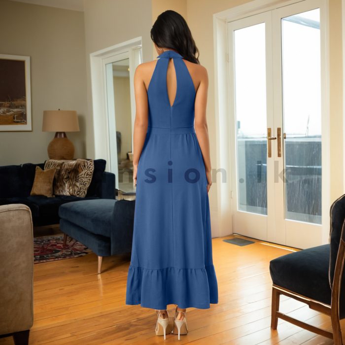 Halter Neck Long Dress - Blue - Image 2
