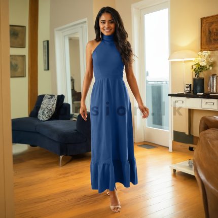Halter Neck Long Dress - Blue