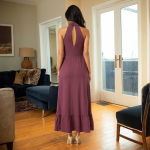 Halter Neck Long Dress - Plum - Image 2