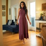 Halter Neck Long Dress - Plum